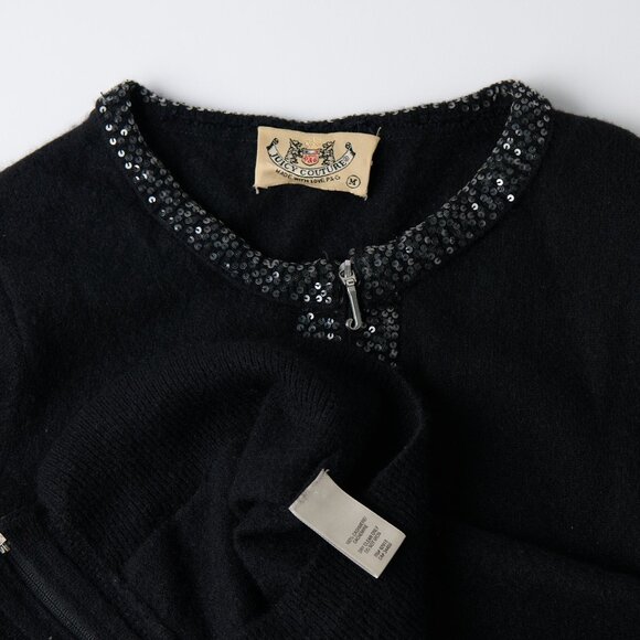 Vtg Y2K 2005 Juicy Couture Cashmere Zip Cardigan M Black Sequin Heiress Knit - Picture 8 of 9